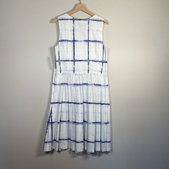 Pendleton Sleeveless A-line Dress Size 12 White Blue Plaid Check Pleated NWT - Picture 8 of 9
